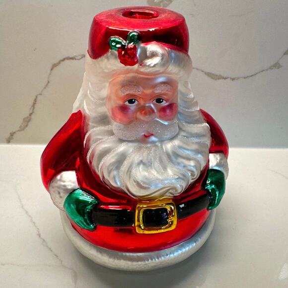 NEW Department 56 Double Santa Claus Candle Holder Hand Blown Mercury Glass - Picture 1 of 6